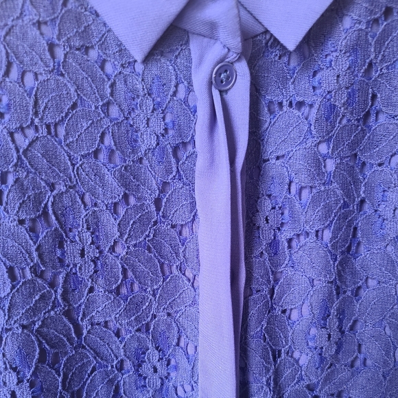 T Tahari Indigo Sheer Floral Embroidered Long Sleeve Button Up Top Size Medium - Picture 7 of 10